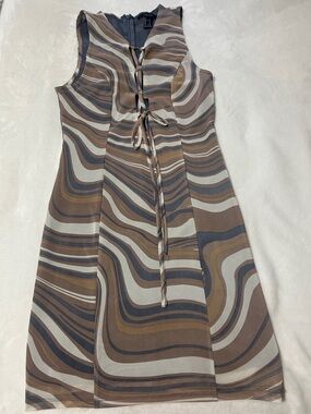 Forever 21 Brown, Cream & Gray Swirl Tie-Front Mini Dress